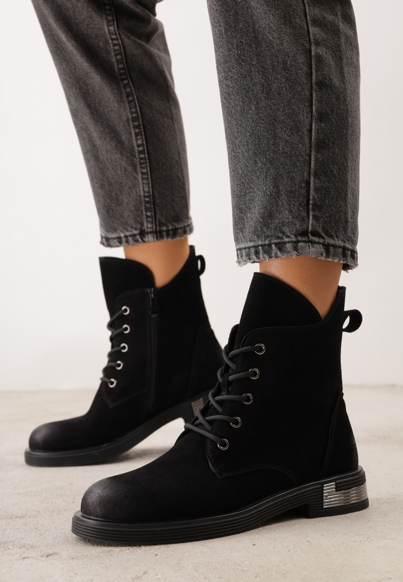 Ghete tip workeri din piele cu efect vintage wash Alvani Negre