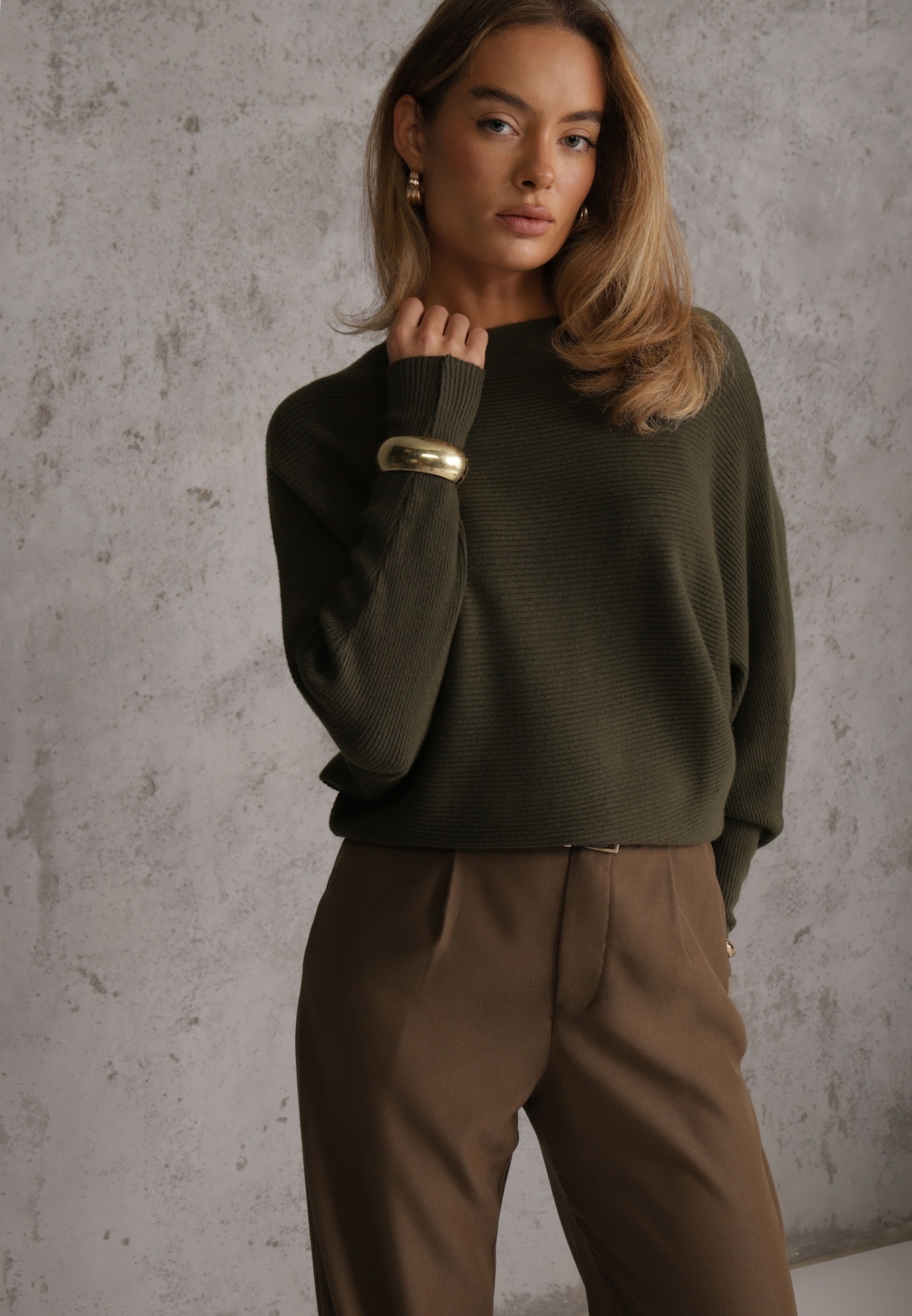 Basic pulover batwing cu vâscoză Rosanel Verde închis