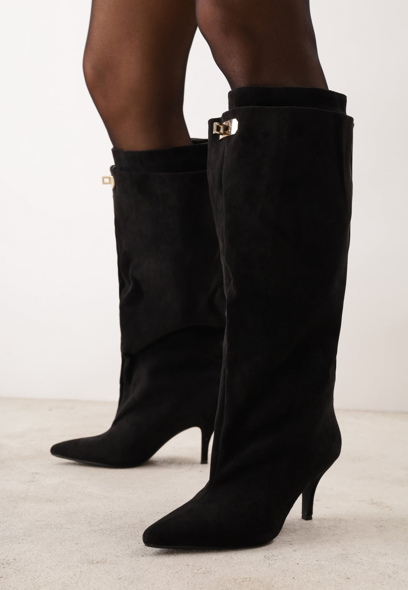 Cizme pe toc stiletto cu carâmb cu efect stratificat Tonta Negre