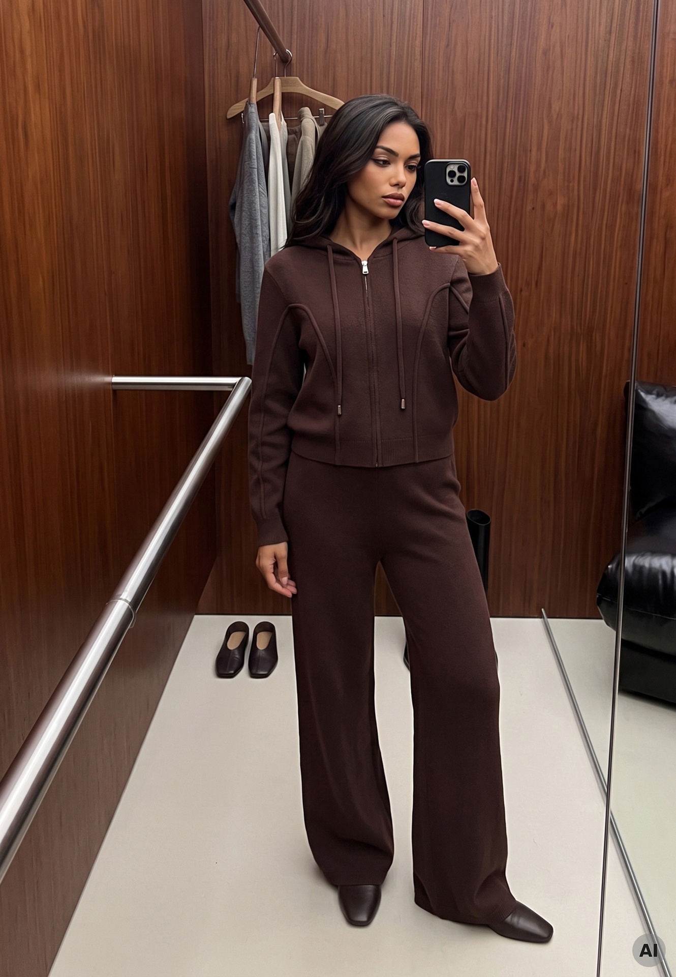 Set de pulover cu vâscoză, pantaloni drepți și bluză cu fermoar și glugă Eldirma Maro