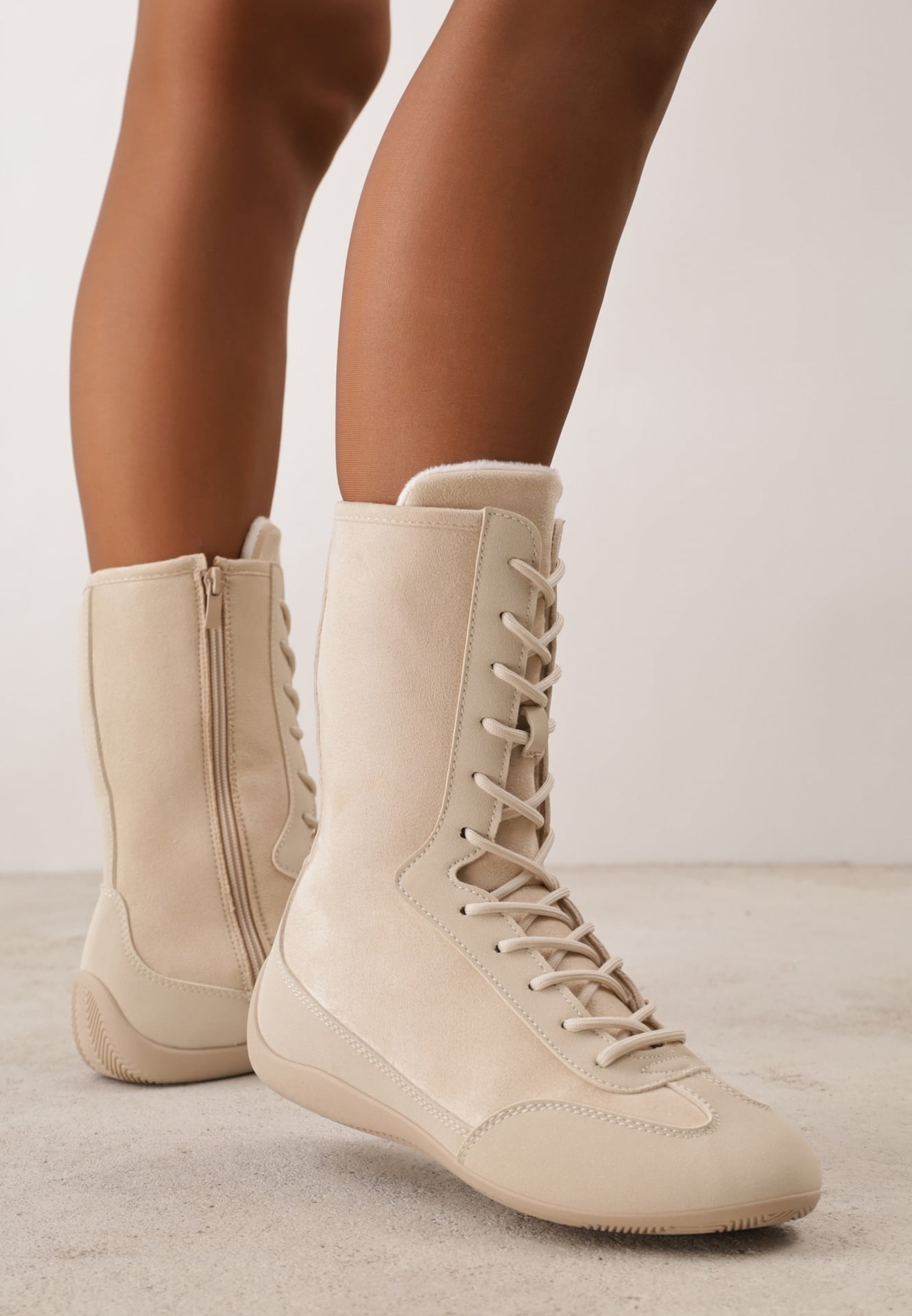 Ghete tip sneakers de box, înalte, cu căptușeală утепlată Tilpera Bej