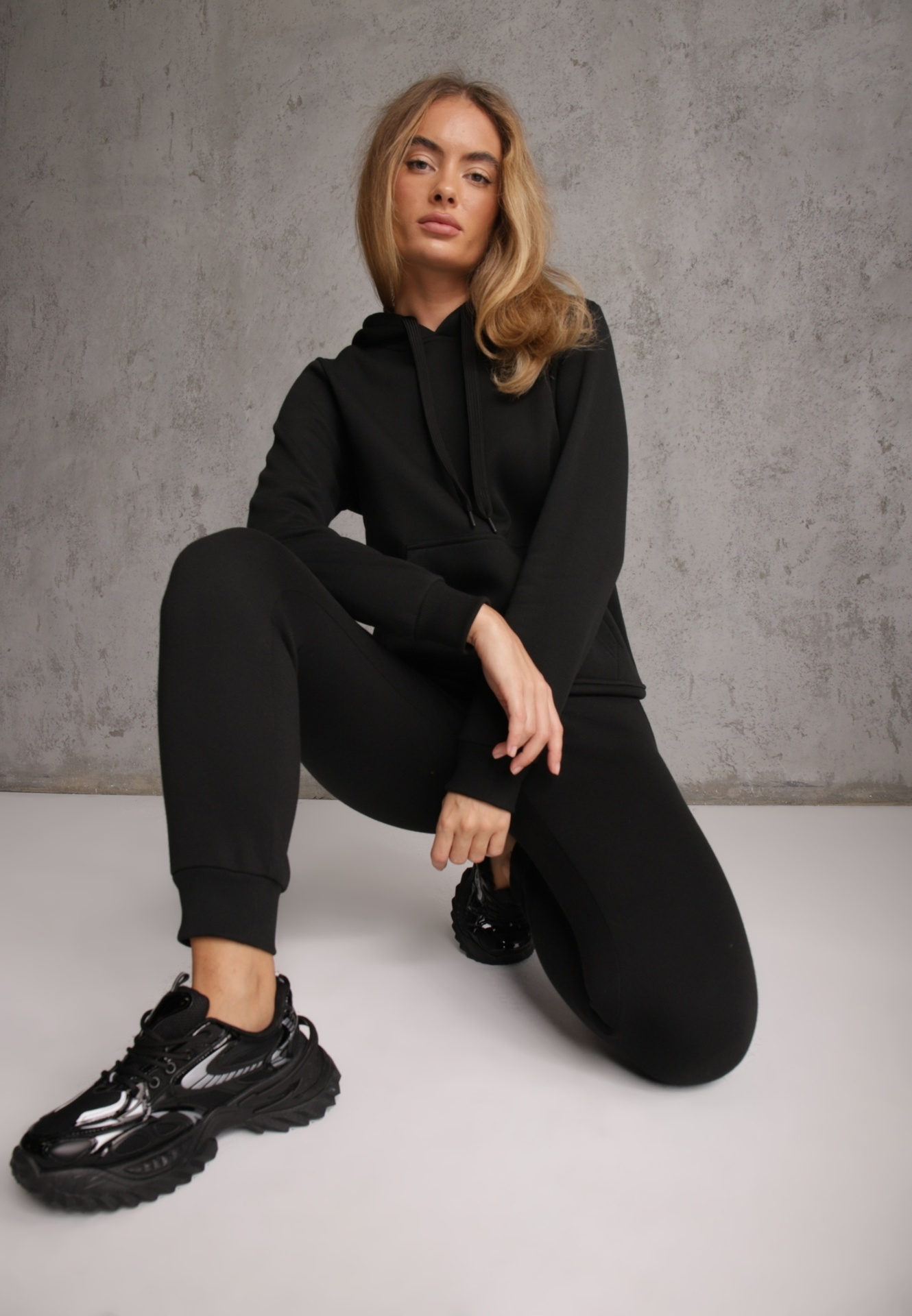 Pantaloni jogger casual de trening din bumbac cu căptușeală interioară Citria Negri