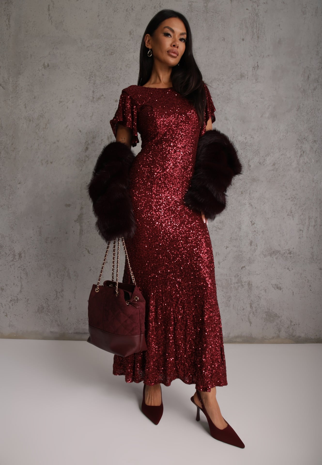Rochie de seară cu paiete și mâneci fluture Ellinor Bordo