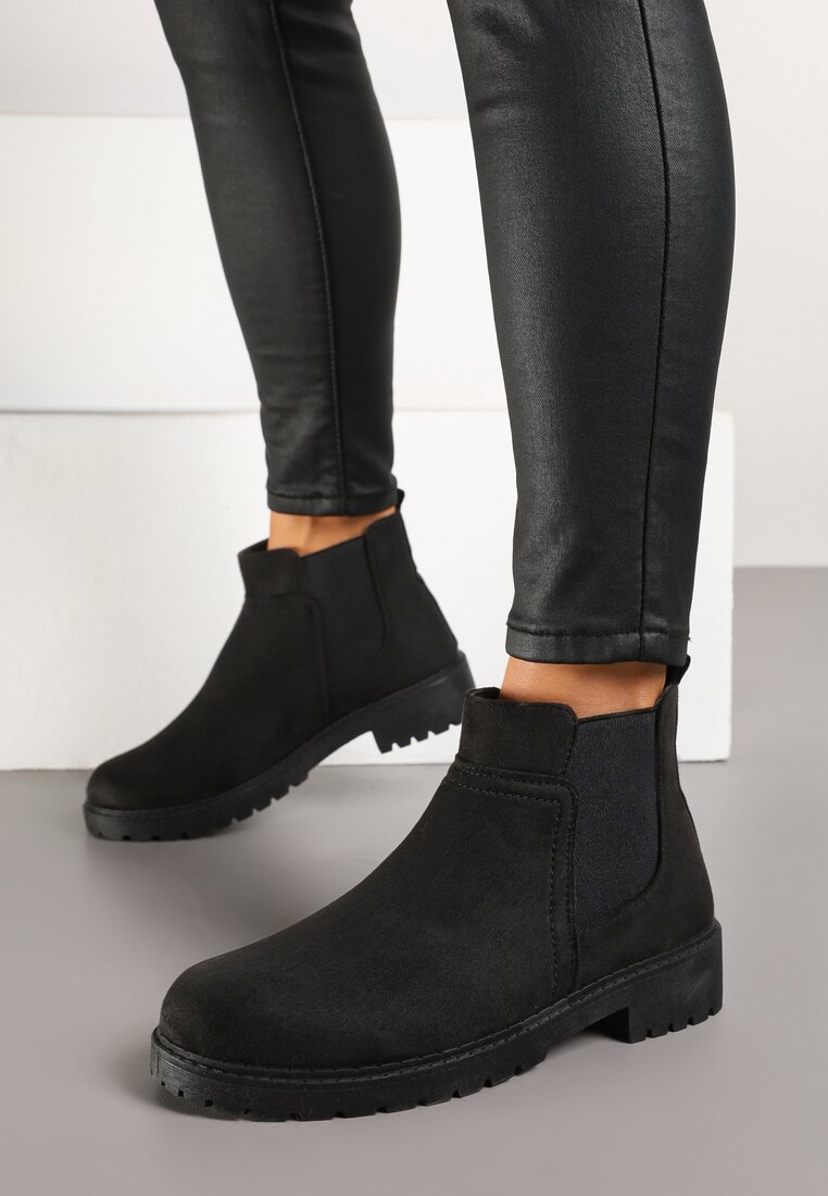 Ghete negre casual tip Chelsea din imitație de piele întoarsă Hillridge