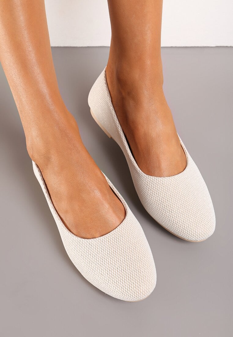 Balerini Clasici din material textil cu vârful rotund Bej și Auriu Sililena