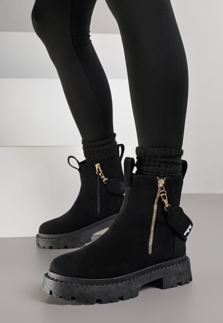 Botine Negre cu Bandă Decorativă cu Imprimeu Dudrey