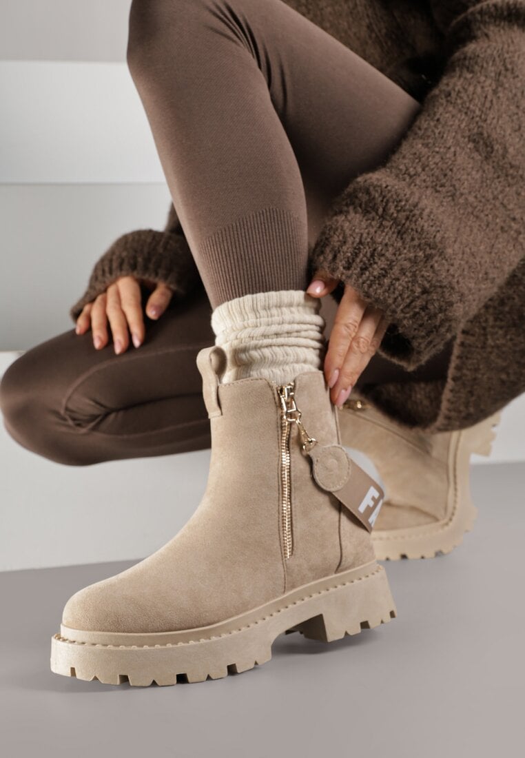 Ghete Bej cu Bandă Decorativă cu Imprimeu Dudrey