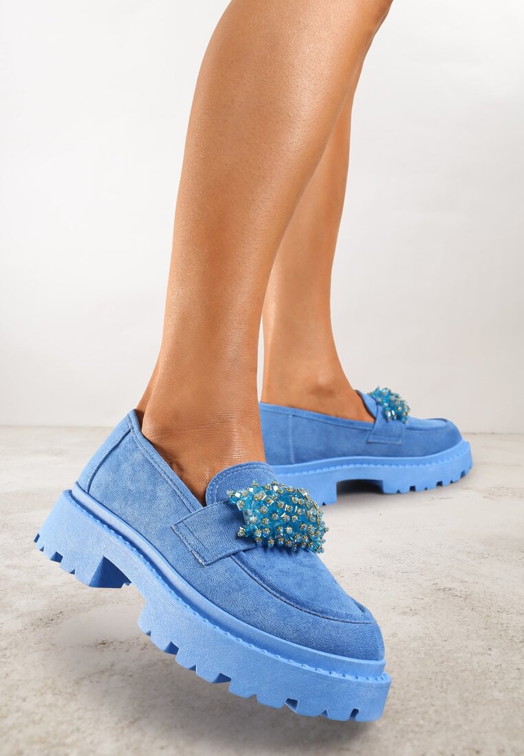Mocasini albaștri cu Aplicație de Mărgele Bijuterii Viatalia