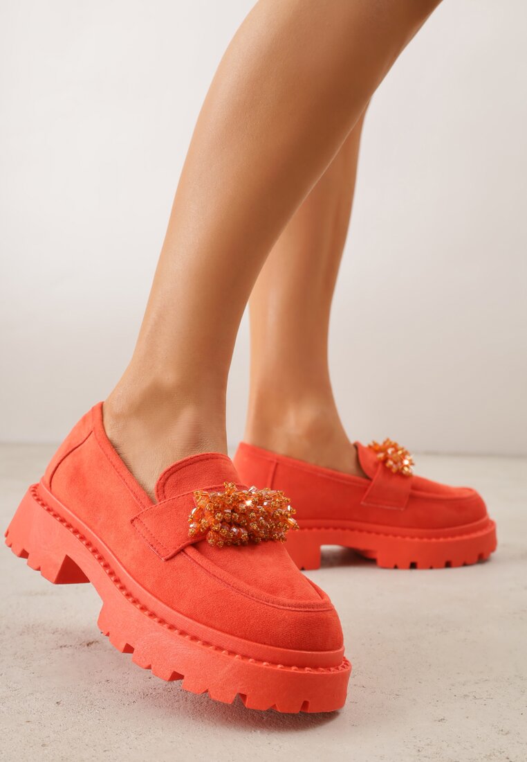 Mocassini Portocalii cu Aplicație cu Mărgele Bijuterii Viatalia