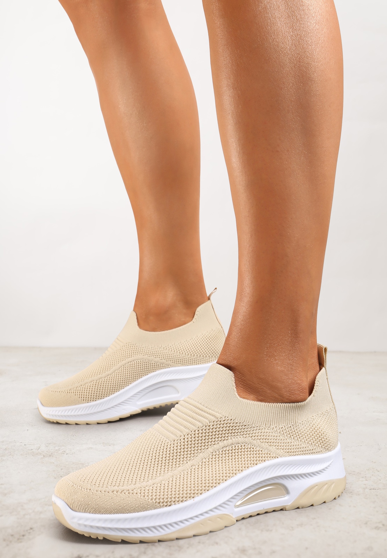 Încălțăminte sport bej casual cu talpă groasă cu perforații Fiovena