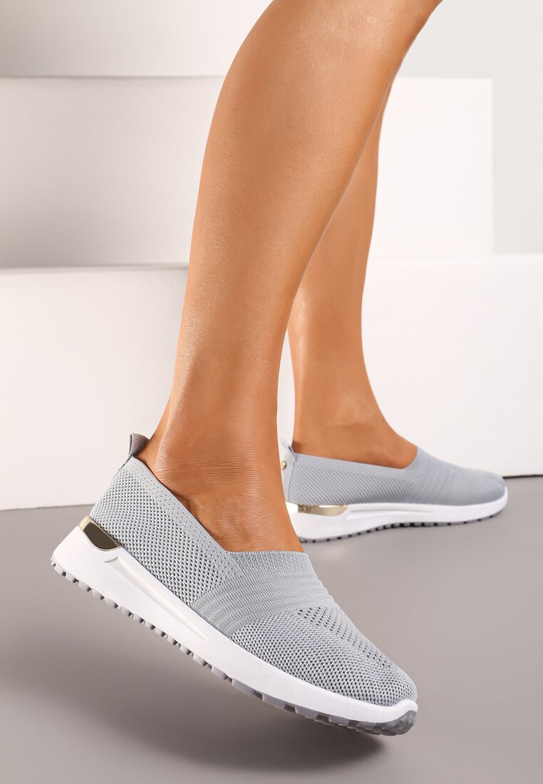 Tenisi Gri Elastici cu Inserție Metalică pe Călcâi Jestella