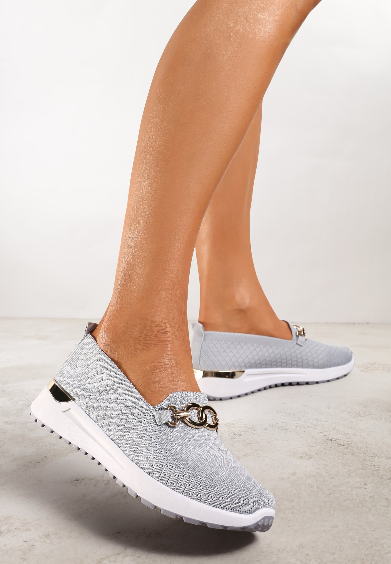 Pantofi tip teniși slip-on gri decorați cu cataramă Wiatalia