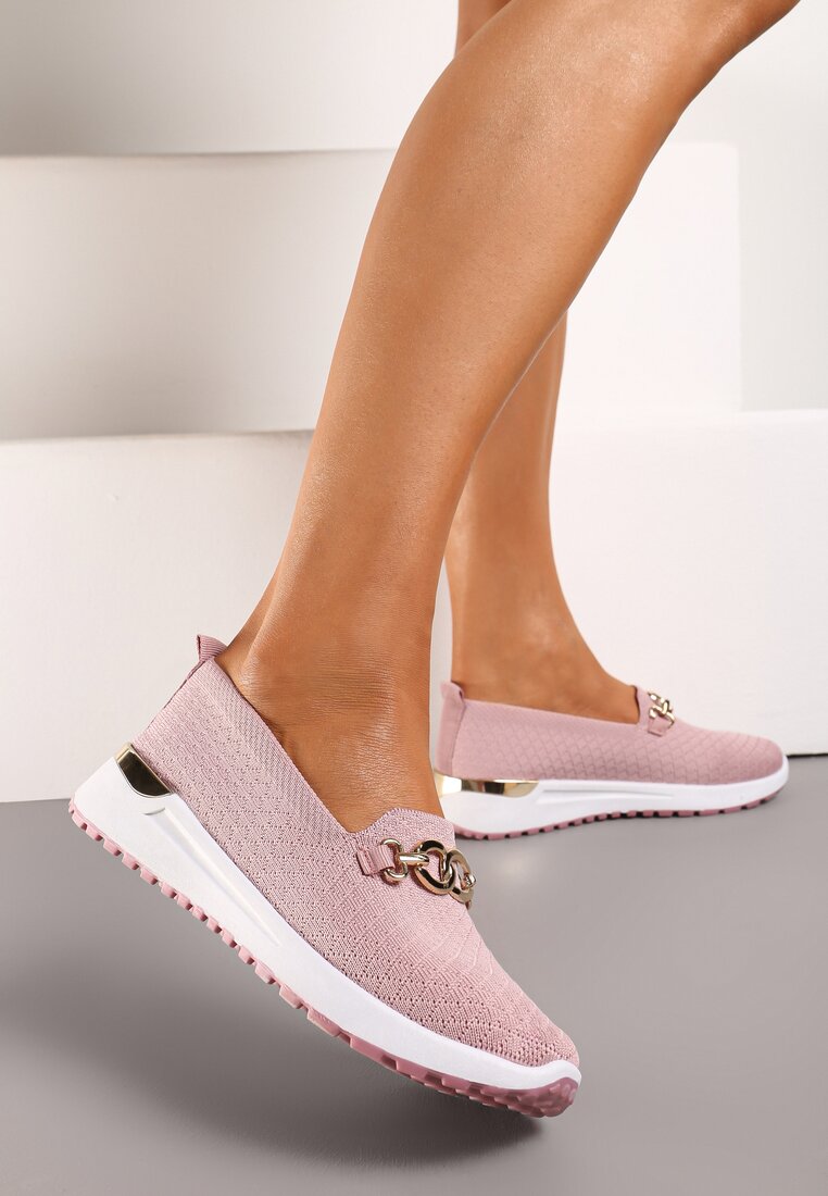 Pantofi joși Roz fără închidere în stil teniși decorați cu cataramă Wiatalia