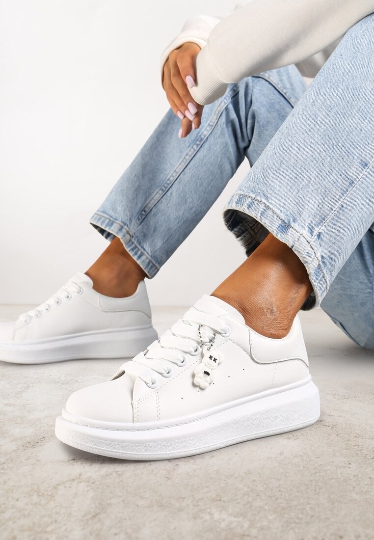 Adidași Casual Albi cu Pandantiv Ursuleț Ulevidia