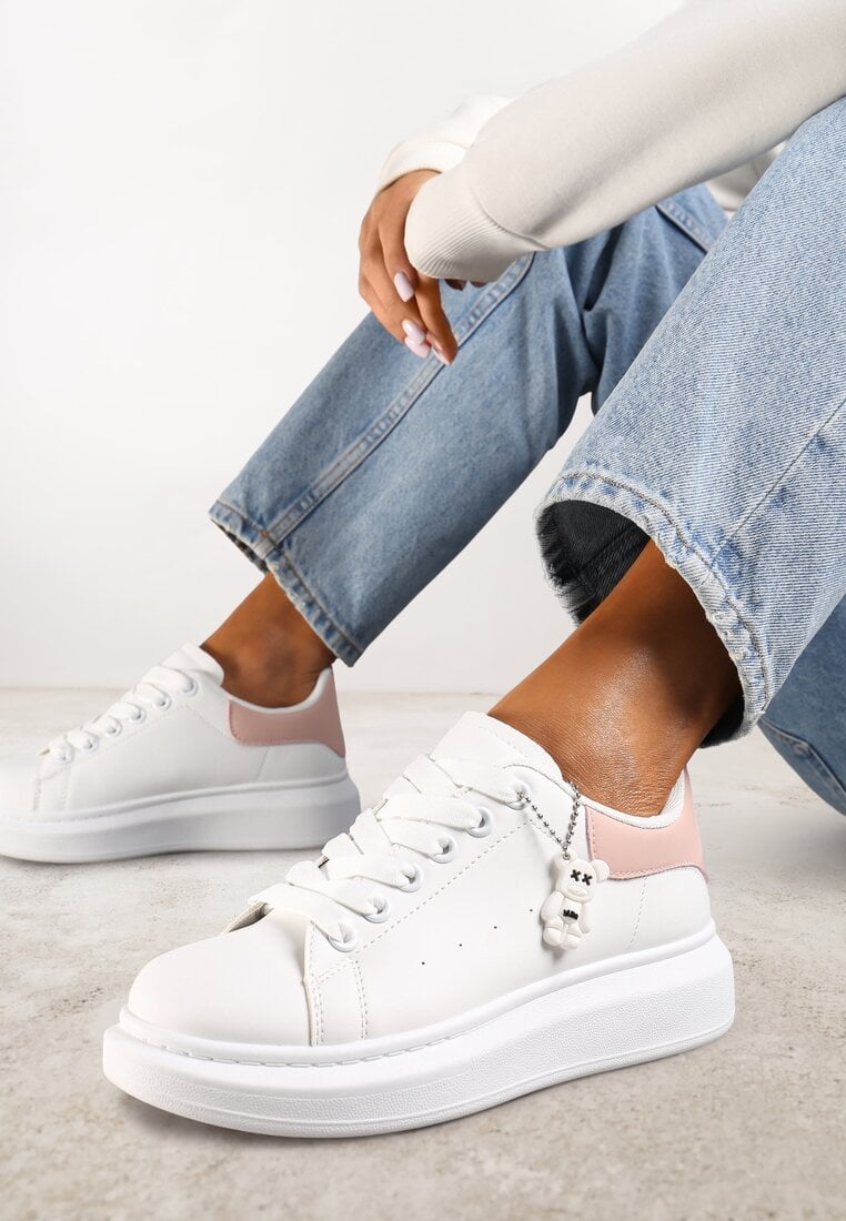 Adidași casual alb-roz cu pandantiv ursuleț Ulevidia