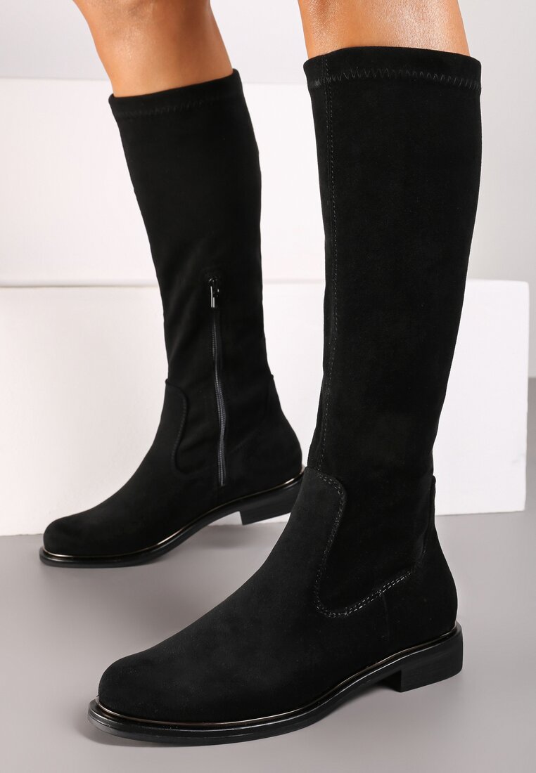 Cizme Negre cu talpă plată și carâmb mulat Laomila
