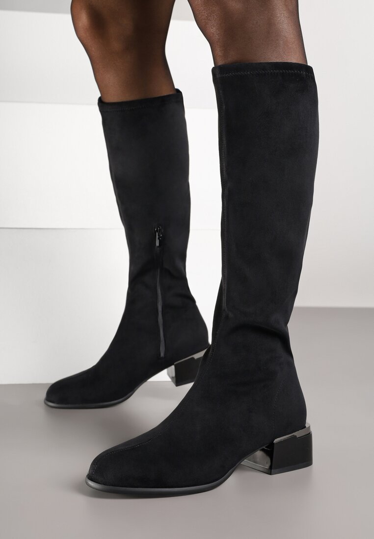 Cizme Negre cu toc gros Decorate cu Aplicație Metalică Asfila