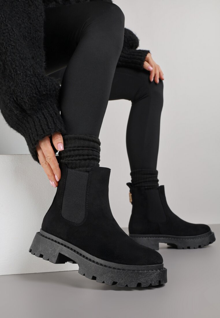 Botine Negre cu Talpă Groasă Peste Glezna Verithra