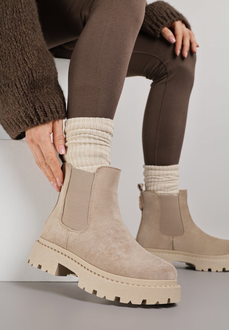 Botine bej închis pe talpă groasă peste gleznă Verithra