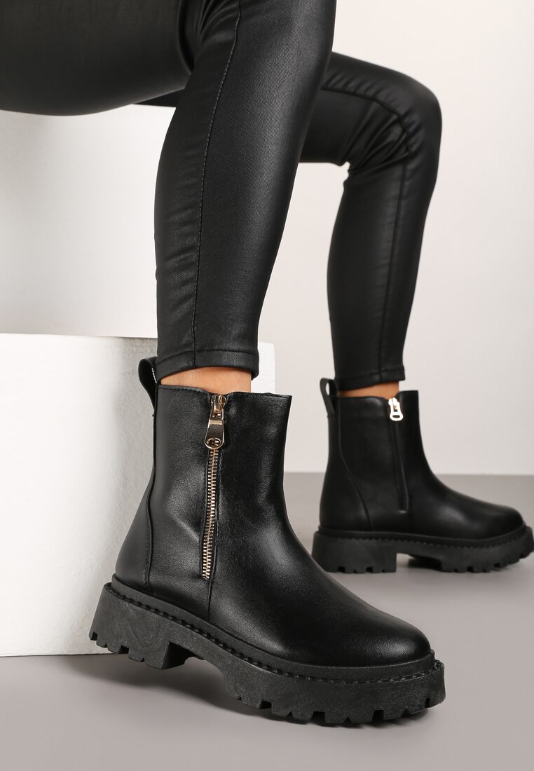 Botine Plate Negre cu Fermoar Tinaferr