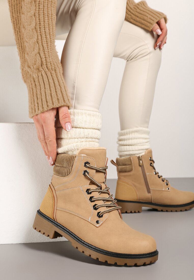 Bocanci Bej închis Cu șireturi Casual pe talpă plată Relobia