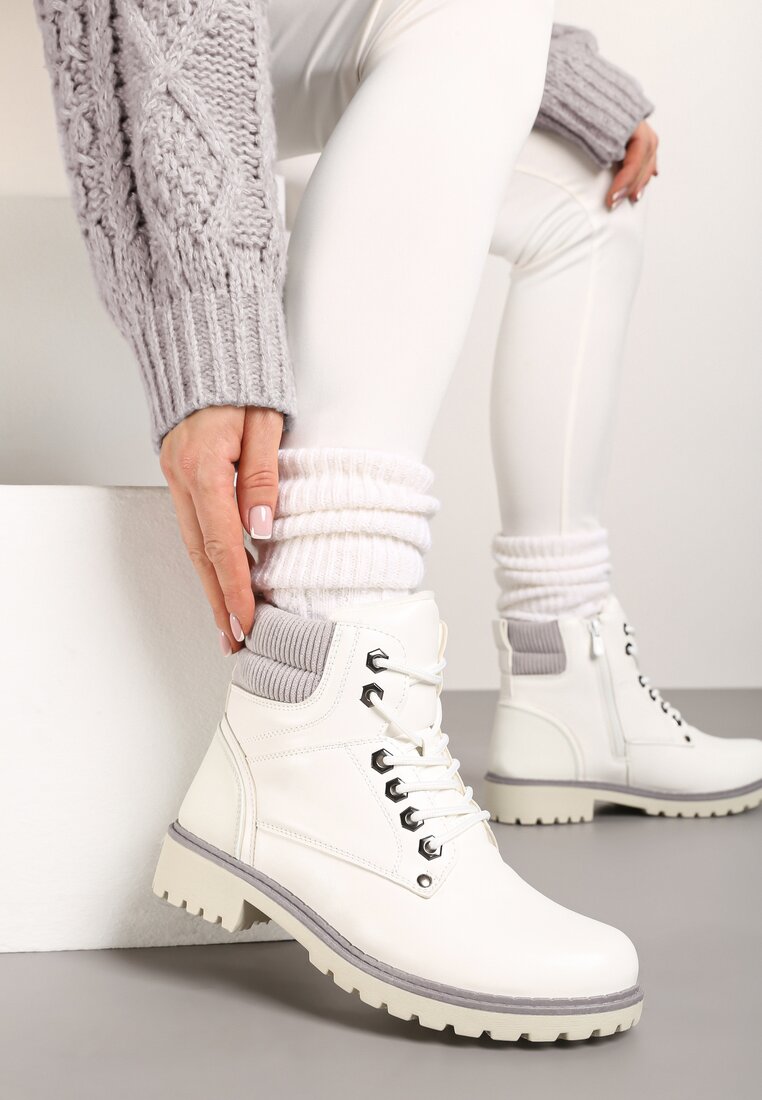 Ghete albe cu șireturi casual cu talpă plată Relobia