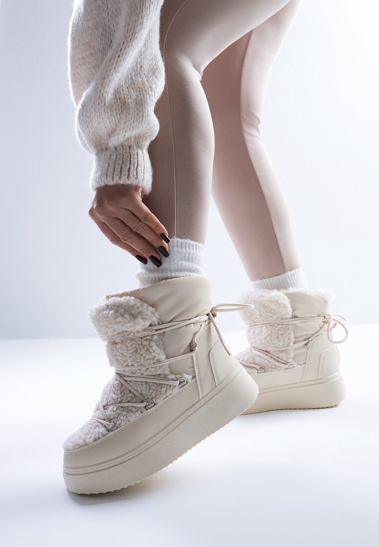 Ghete de zăpadă Bej Vices cu platformă cu șireturi și blană Nomicea
