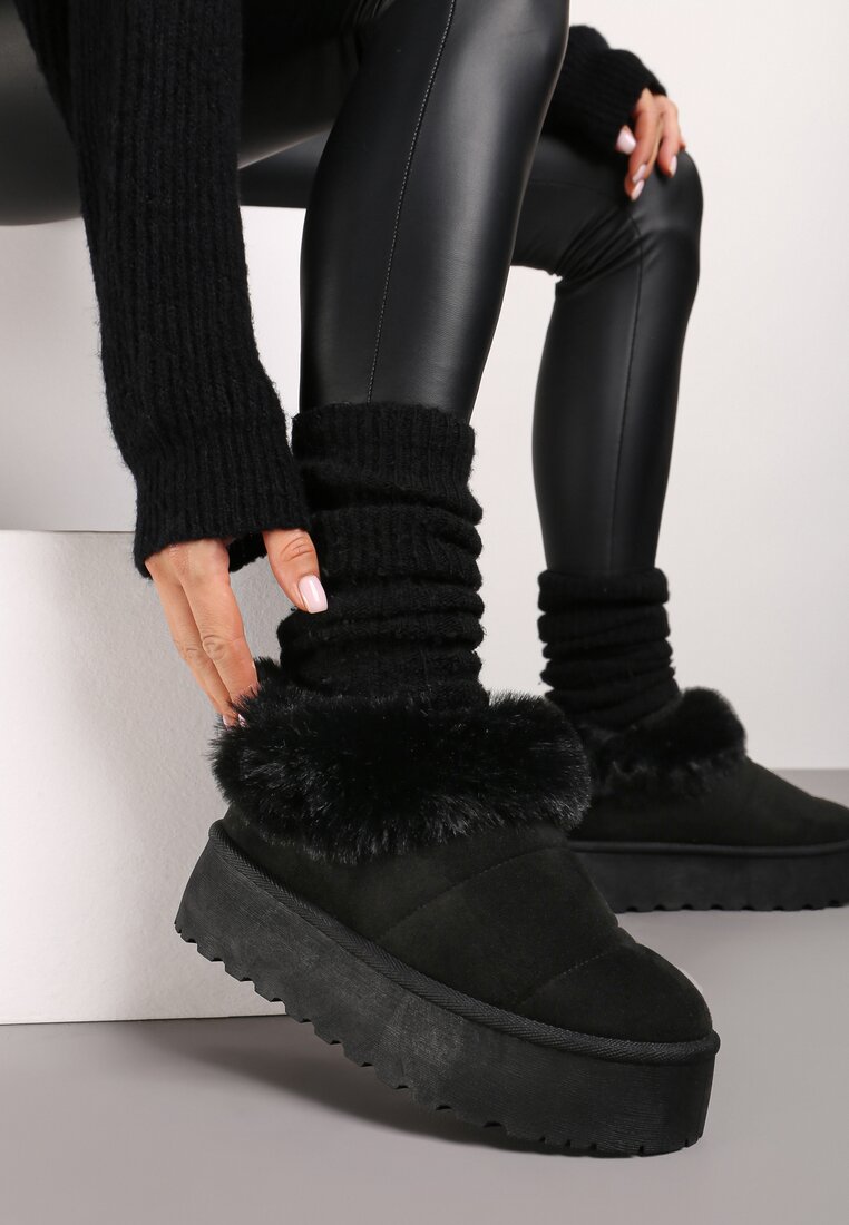 Cizme de zăpadă Negre cu talpă groasă, izolate cu blană Tirisha