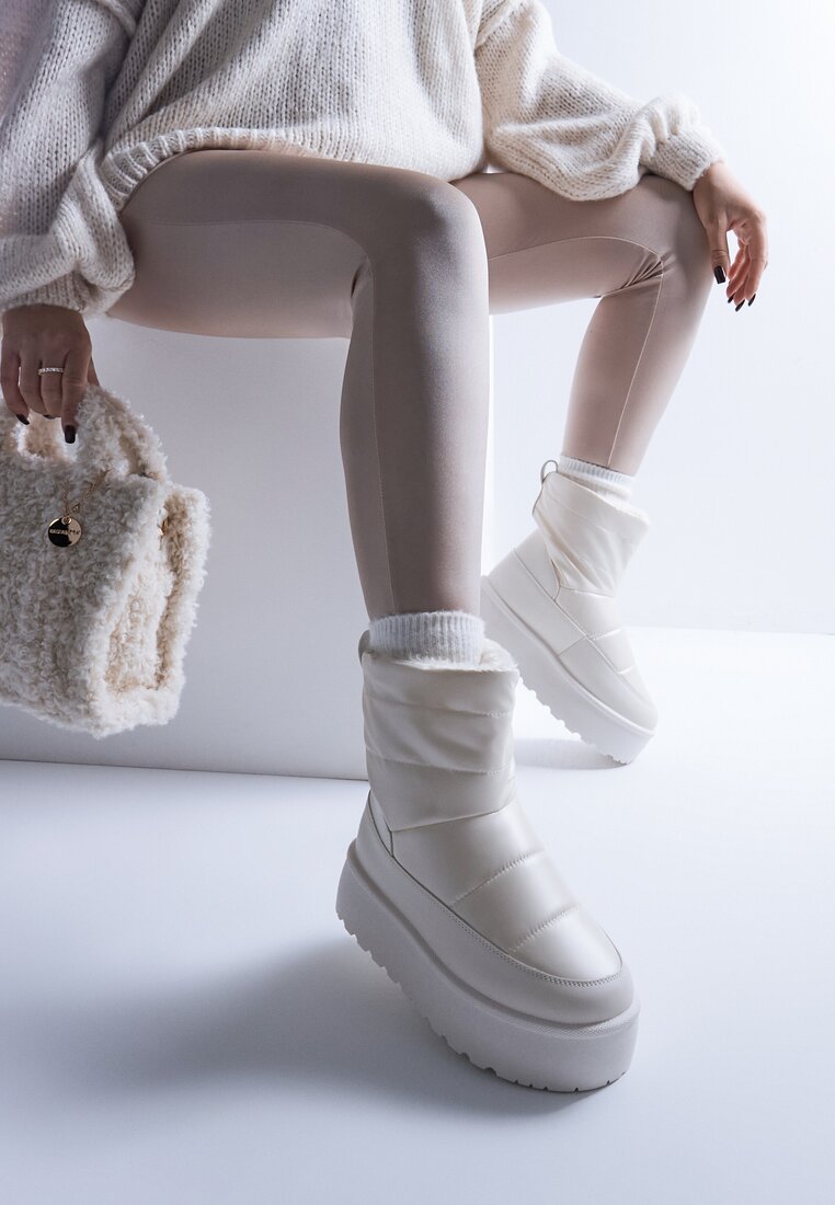 Cizme de iarnă Bej Vices pe Platformă Decorate cu Matlasare Inathoria