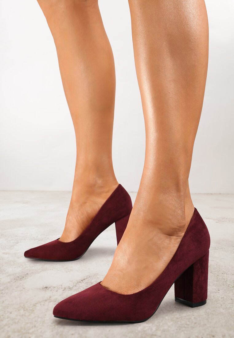 Pantofi cu toc gros Bordo Casual cu branț din piele naturală Maidra