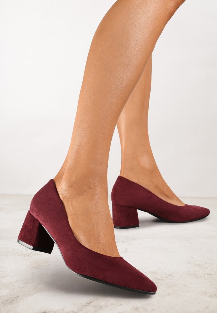 Pantofi Vișinii Casual cu toc gros cu branț din piele naturală Rieris