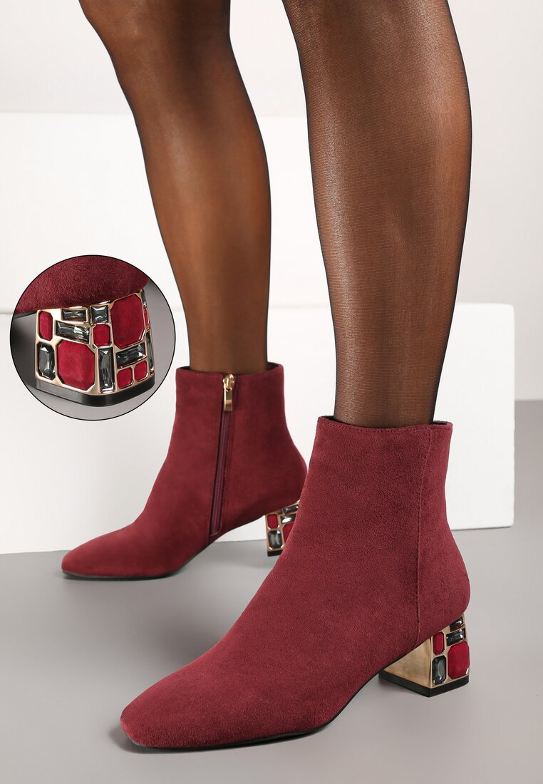 Botine Bordo Vices cu cristale cu toc Vortisha