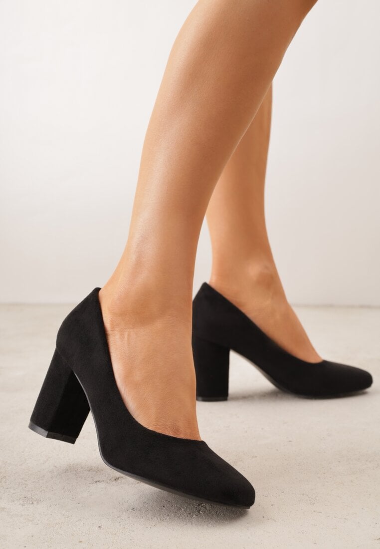 Pantofi cu toc gros Negre Casual cu branț din piele Maicie