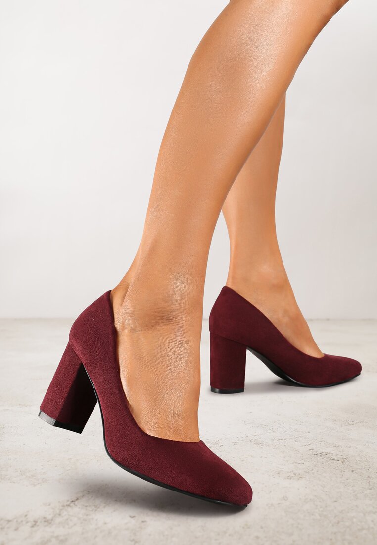 Pantofi cu toc casual bordou cu toc gros cu branț din piele Maicie