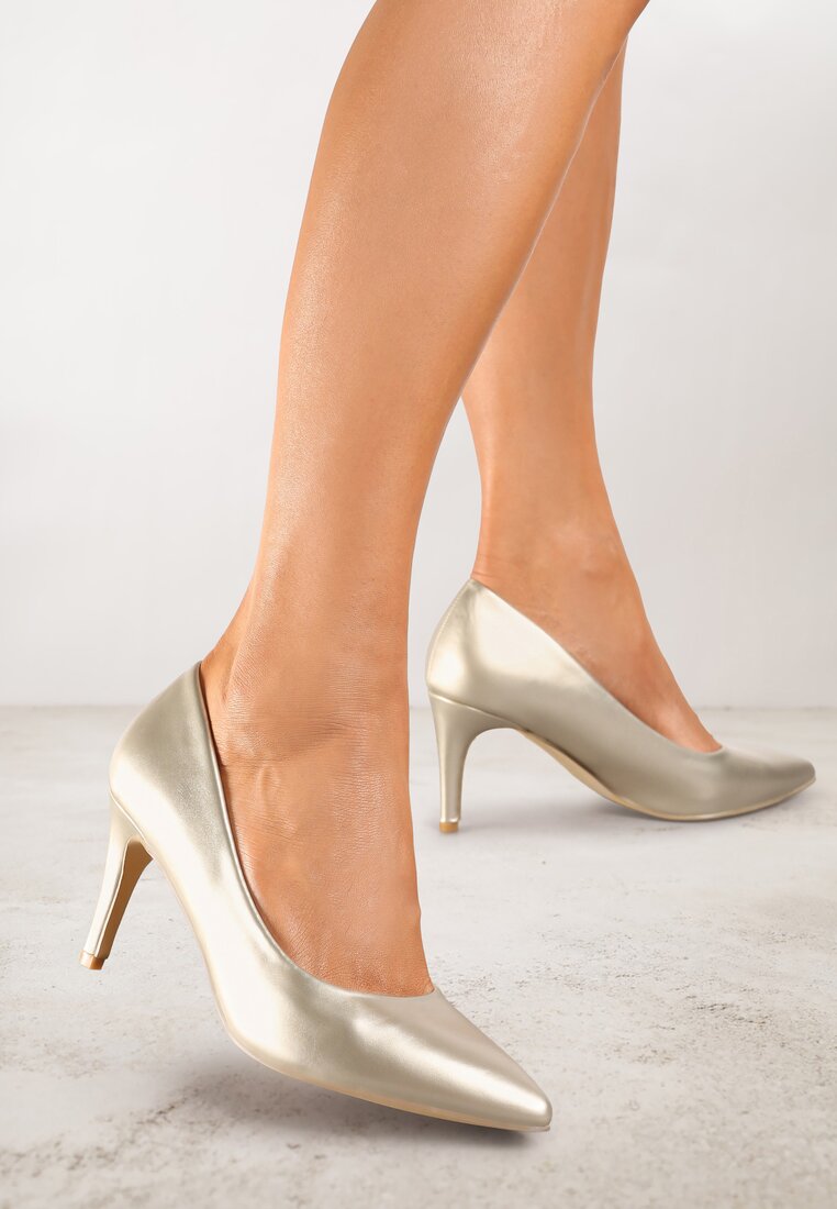 Pantofi stiletto Casual Aurii cu branț din piele naturală Lerelit