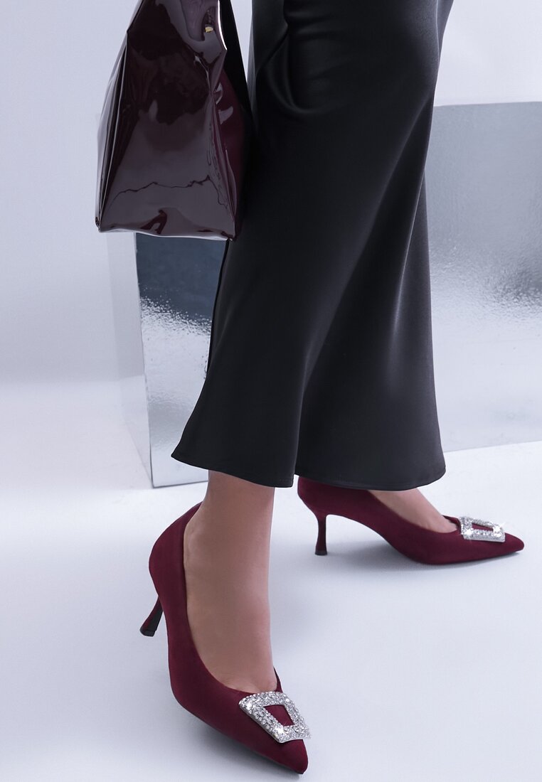 Pantofi stiletto Bordeaux cu Cataramă cu Zirconiu Nezina