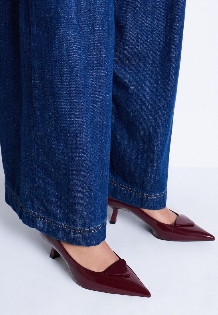 Pumps Bordo Lăcuite cu Toc Pisică cu Ornament Triunghiular Omenra