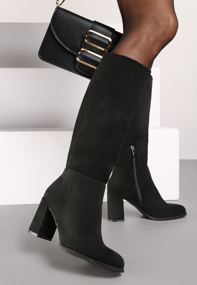 Cizme Elegante Negre din Piele Ecologică cu Toc Mic Tip Block Sagirra