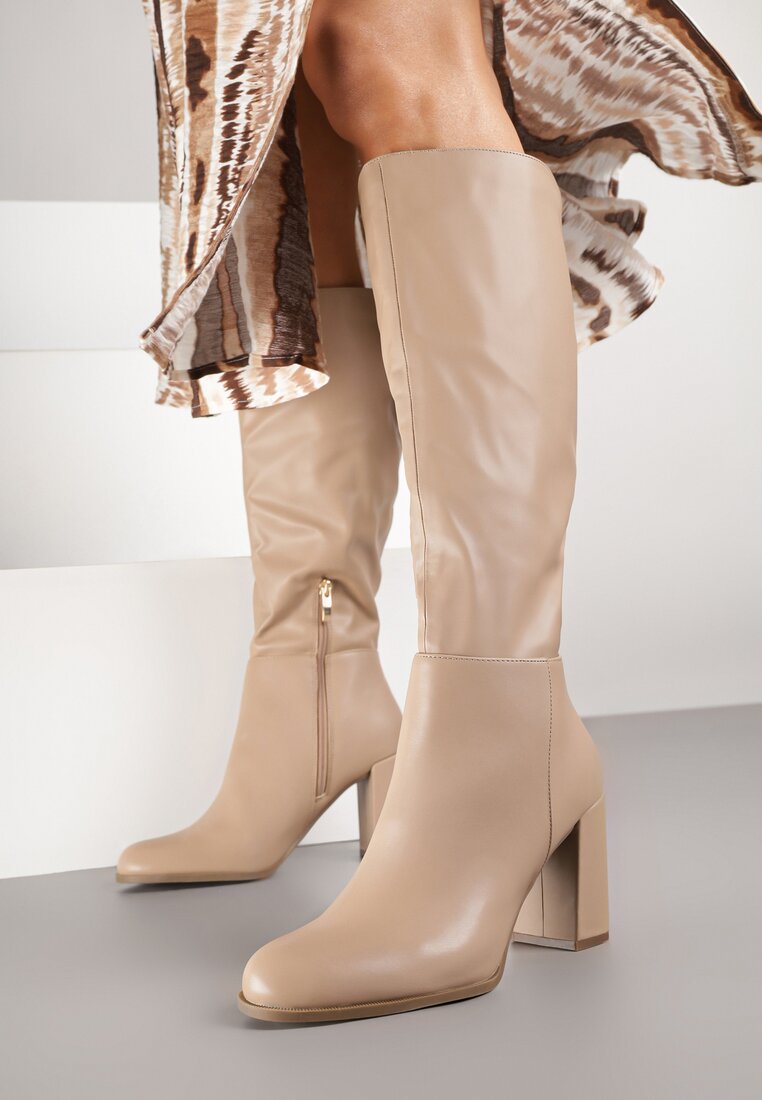 Cizme Bej închis Casual cu toc gros Zindelina