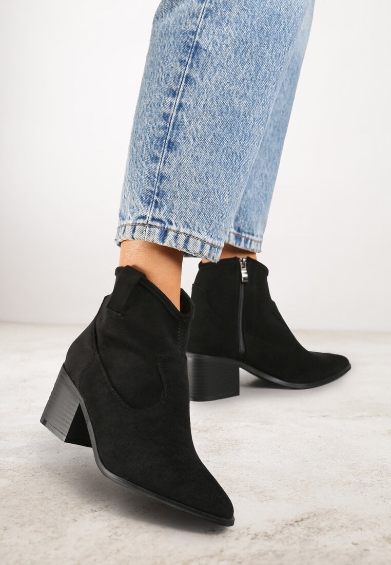 Botine Negre Vices în stil cowboy cu toc Vertige