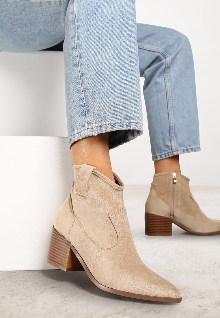 Botine Bej închis Vices stil cowboy cu toc Vertige