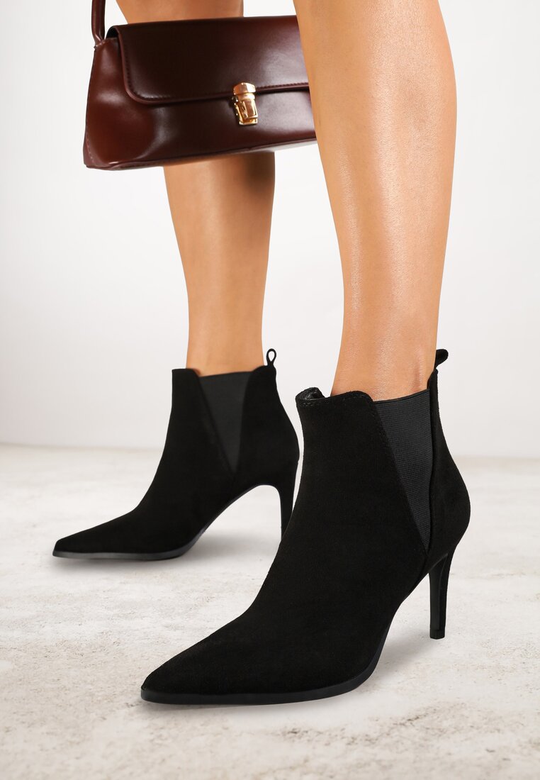 Botine Negre cu toc stiletto în stil clasic cu inserție elastică Vittania