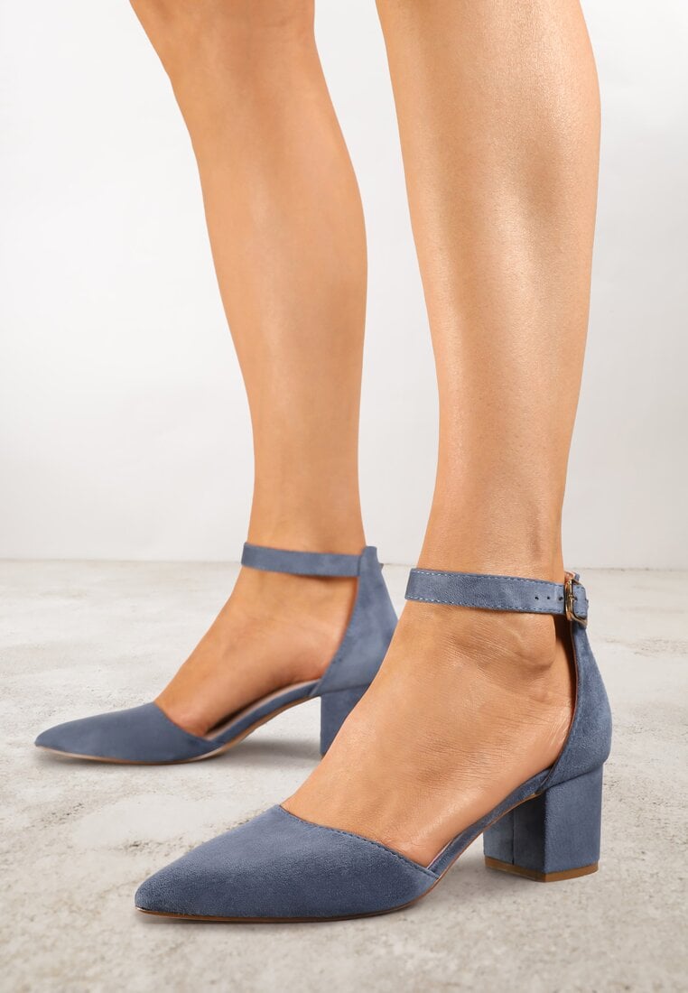 Pantofi cu toc bloc Albastru Vices cu branț din piele și baretă la gleznă Nurilora