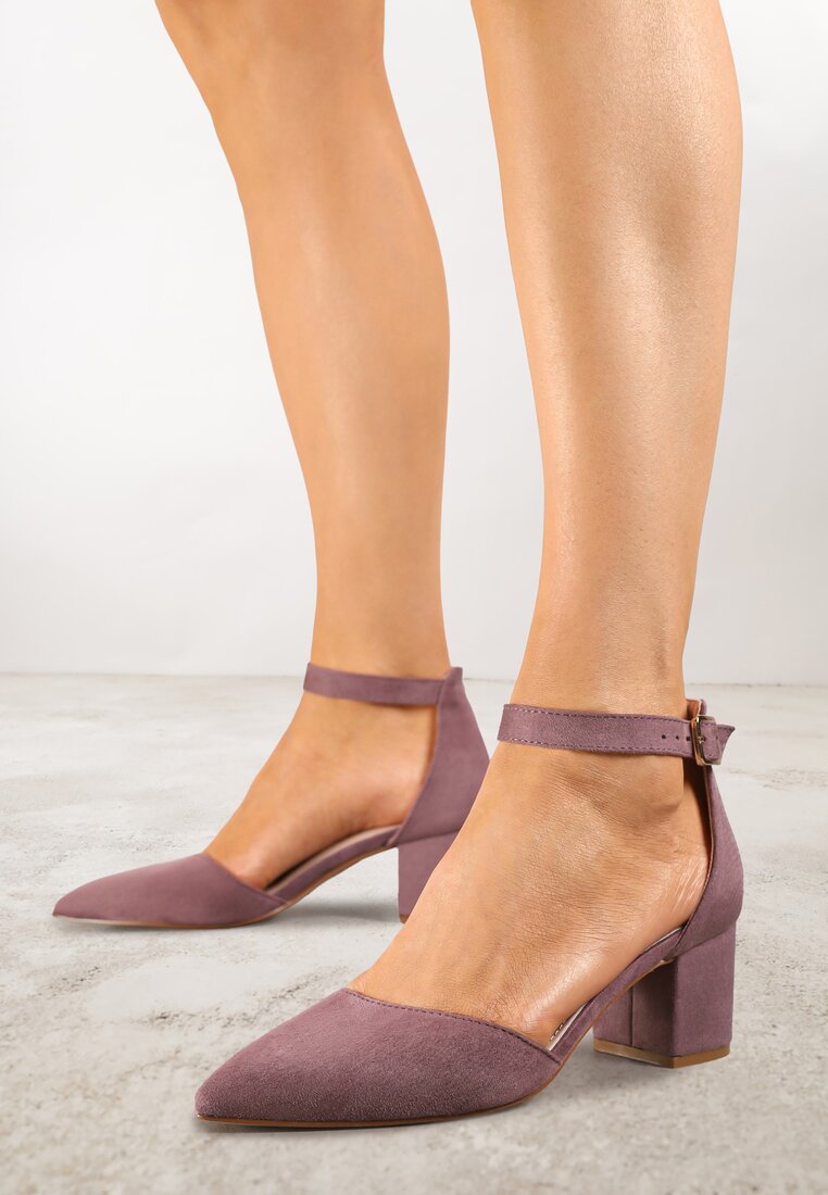 Pantofi cu toc Violet deschis Vices cu toc bloc, cu branț din piele și baretă la gleznă Nurilora