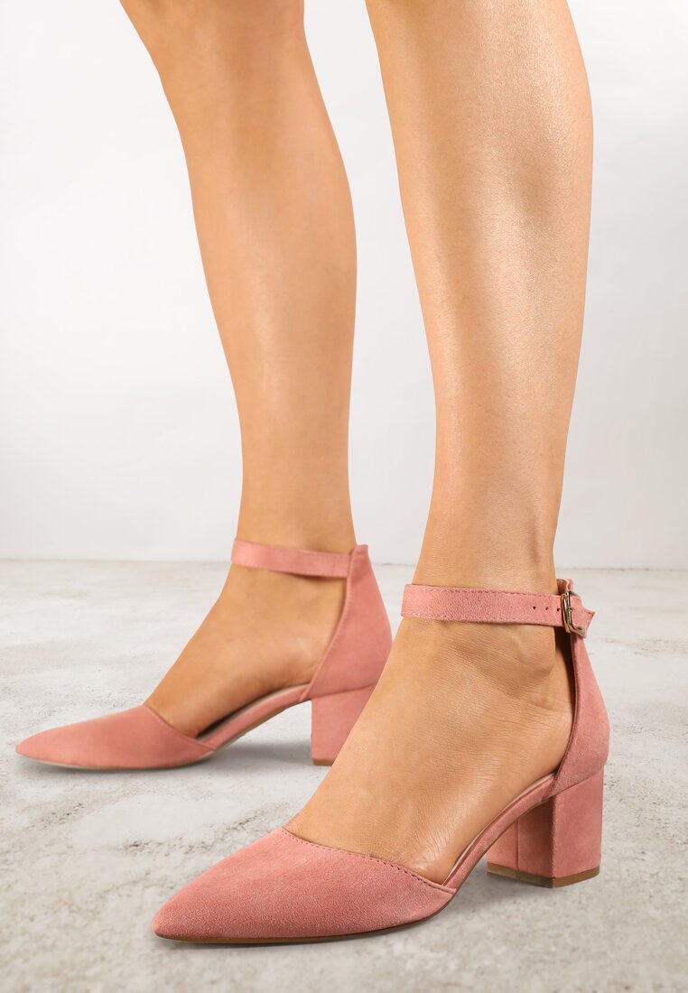 Pantofi cu toc gros Roz Vices cu branț din piele și baretă la gleznă Nurilora