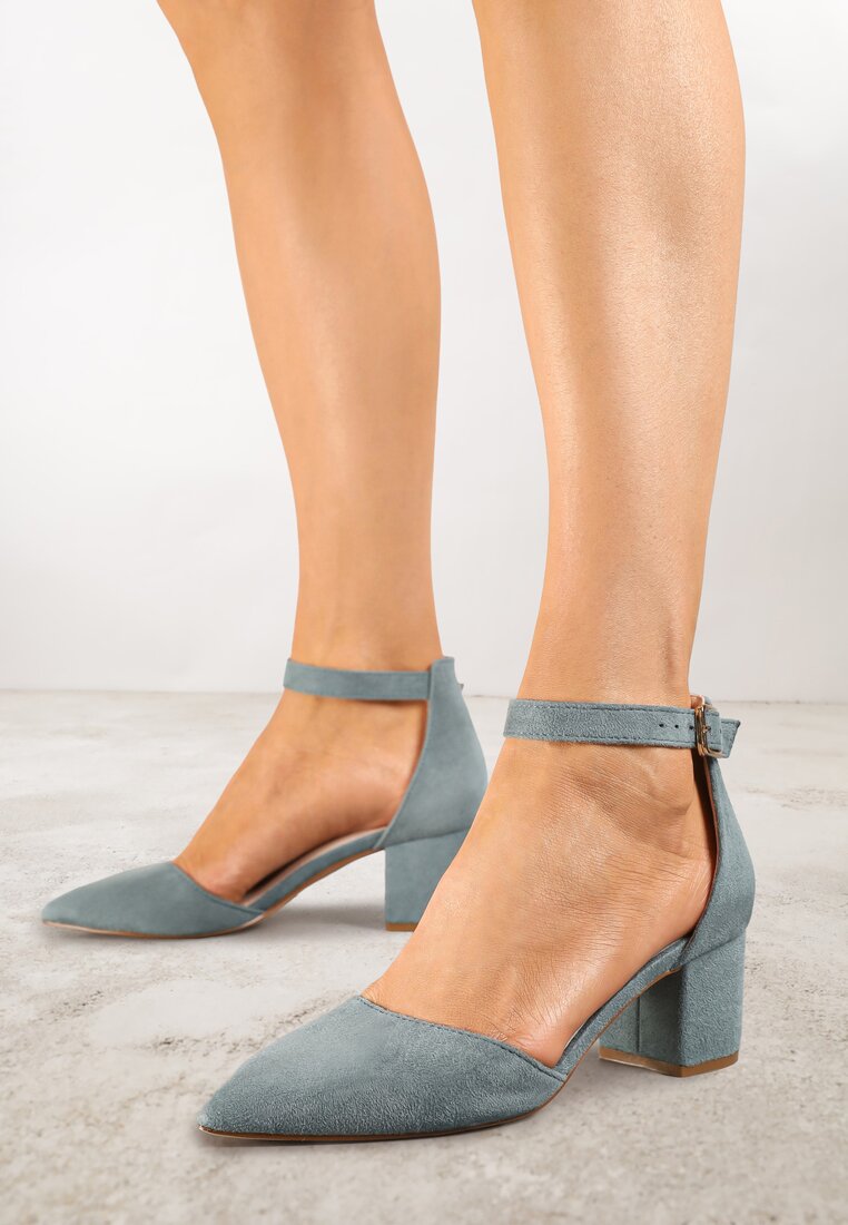 Pantofi cu toc bloc Verzi Vices cu branț din piele și curea la gleznă Nurilora