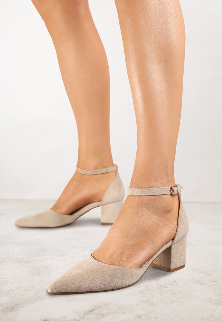 Pantofi stiletto Bej închis Vices pe toc gros cu branț din piele naturală Seathra