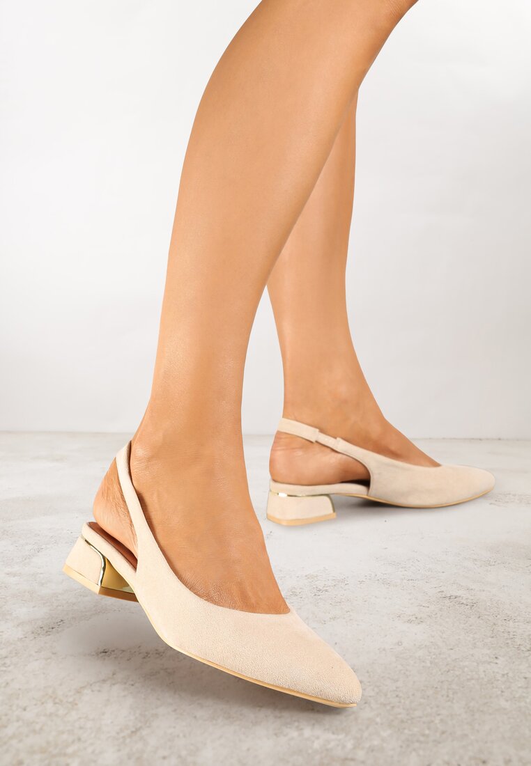 Sandale Bej Vices pe Toc Conic cu Branț din Piele Naturală Fără Călcâi Selenis