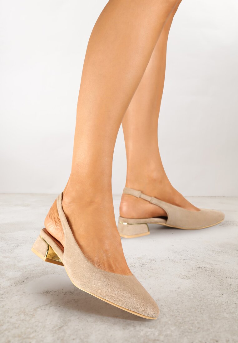 Sandale Bej Închis Vices cu Toc Conic cu Branț din Piele Naturală Fără Călcâi Selenis