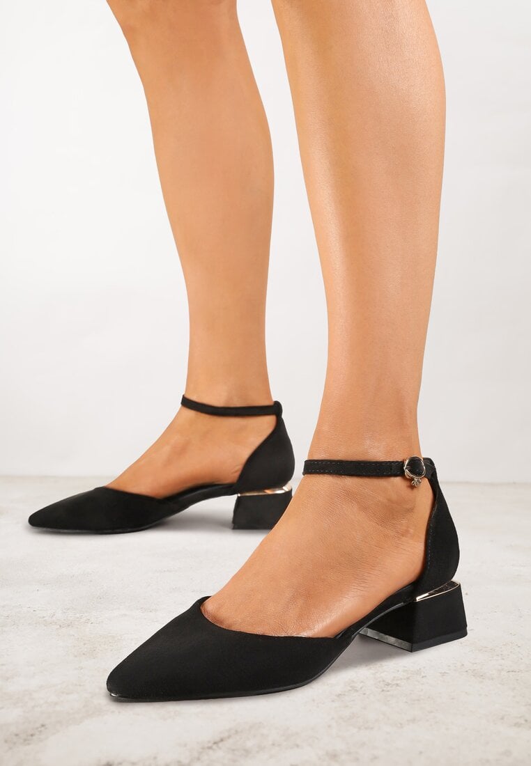 Pantofi Negre Vices cu toc bloc cu branț din piele naturală și curea în jurul gleznei Zolori
